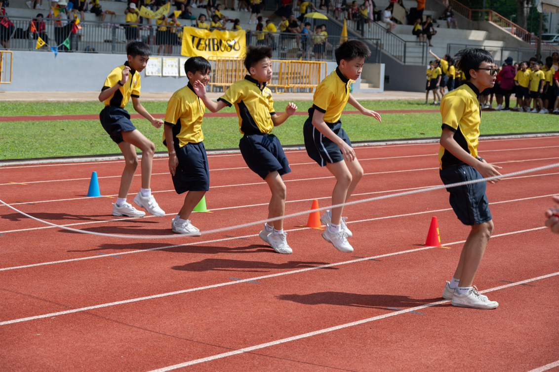 Students participating in a relay race.
